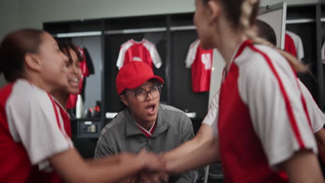 soccer team in locker room