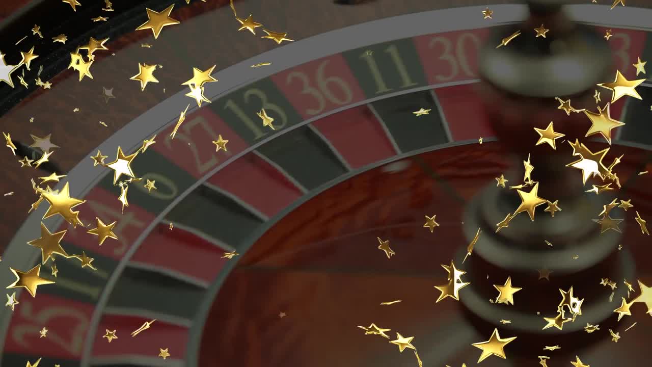 Animazione di stelle in movimento sopra la roulette in un casinò