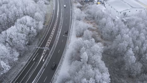 Transportation-Concept---Cars-Driving-on-Interstate-Highway-Road,-Aerial