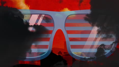 Animation-of-smoke-and-blue-glasses-on-red-background