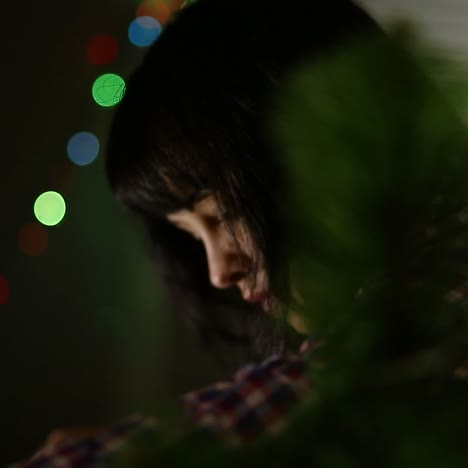 una mujer se viste de árbol de navidad.