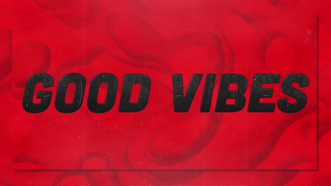 Animation-of-good-vibes-text-over-shapes-on-red-background