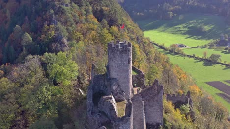 tourist attraction hiking destination castle ruin neu-falkenstein near balsthal switzerland aerial view