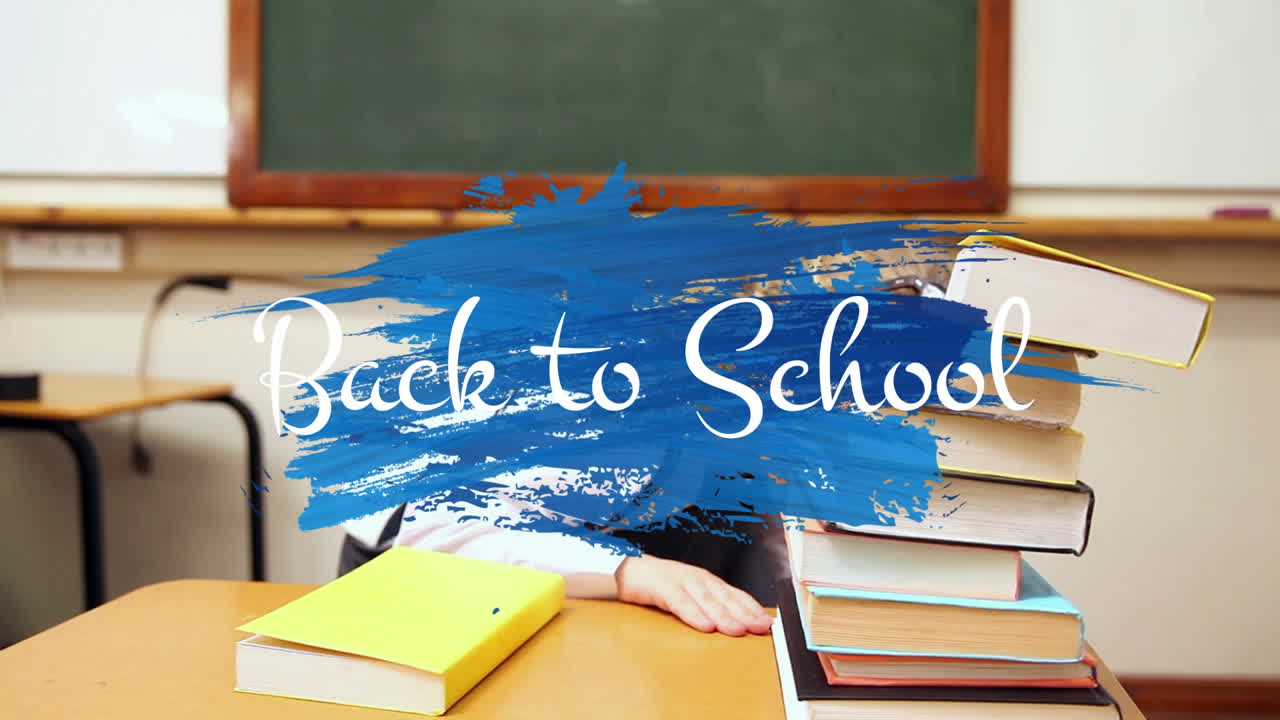 학교로 돌아가서  ⁇ 보기 안경을 가진 소녀에 대한 브러시 스트로크에 대한 텍스트