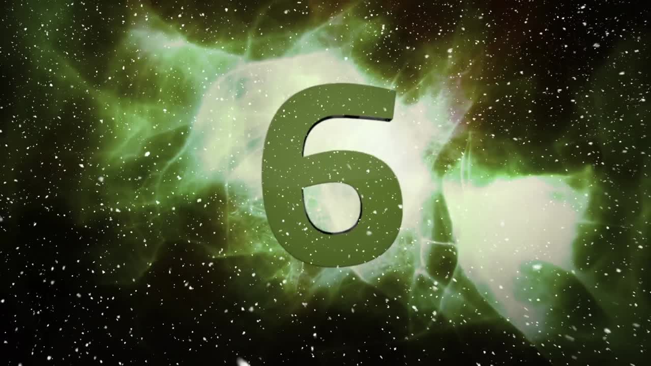 animación de la nieve cayendo sobre la cuenta atrás y el fondo brillante