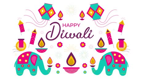animación gráfica celebrando el festival de las luces diwali con símbolos tradicionales