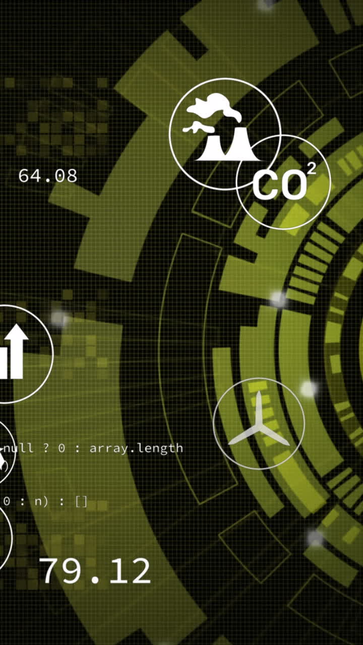 Animation af databehandling og digitale ikoner over roterende scope