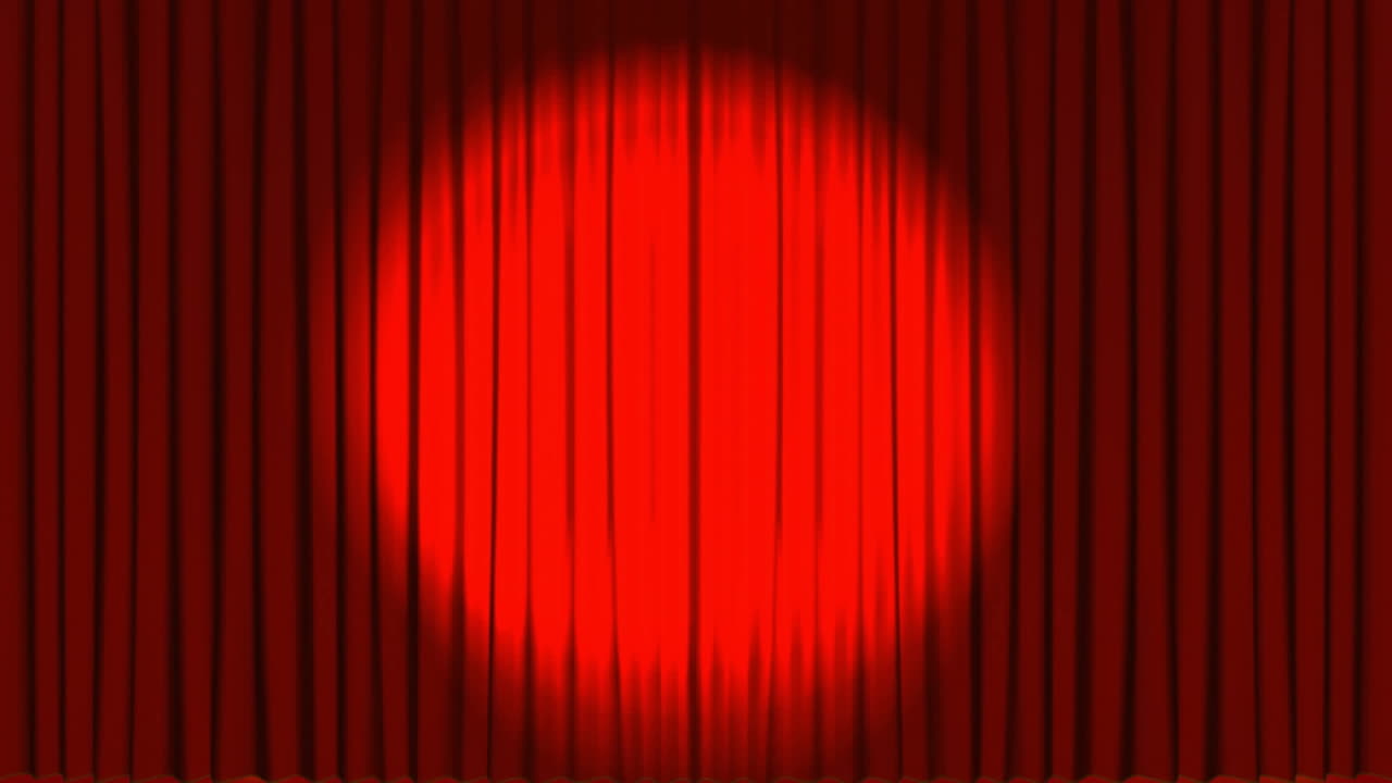 극장 커튼 오프닝과 스포트라이트의 애니메이션