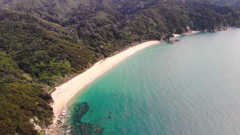 long sandy beach at tropical seaside aerial birds eye view shot