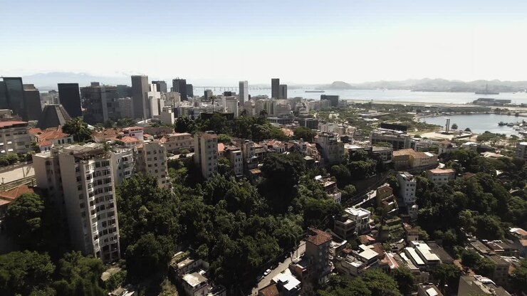 Aerial View of Rio de Janeiro Cityscape with Favelas