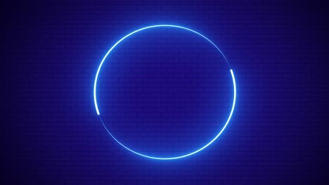 neon light circle blue color abstract seamless background purple brick wall