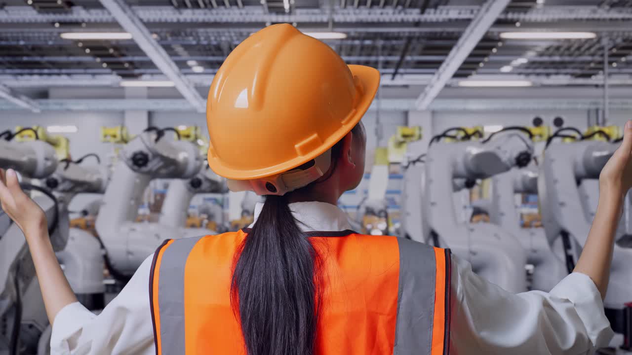 ingeniero observando robots industriales