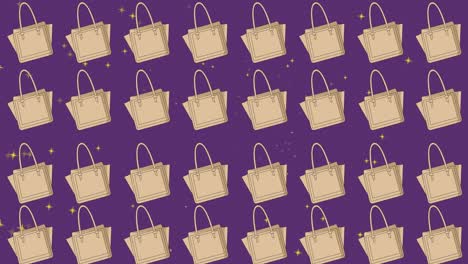 Animación-De-Iconos-De-Bolsos-Sobre-Fondo-Morado