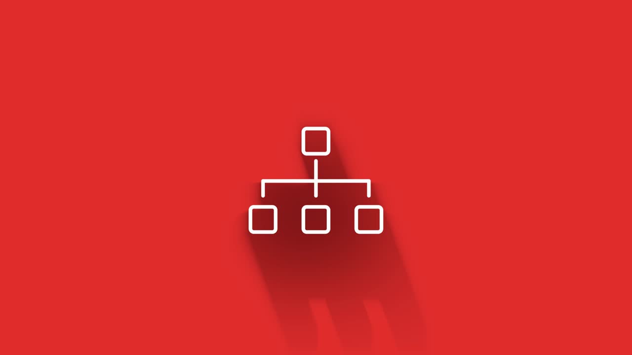 소셜 미디어의 긴 그림자 아이콘 디자인은 빨간색 배경에 고립되어 있습니다. 웹 아이콘의 윤, 모션 그래픽.