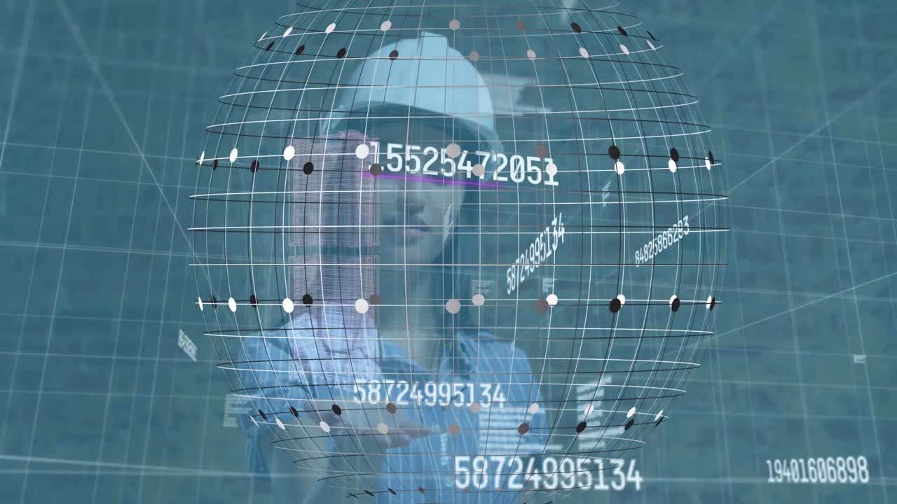 금융 데이터 처리의 애니메이션과 두 인종 사업가에 대한 세계