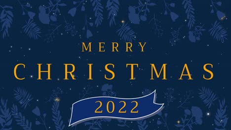 Animación-Del-Texto-De-Feliz-Navidad-2022-Con-Flores-Sobre-Fondo-Azul