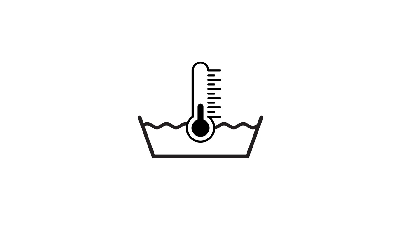 Umyvadlo s teploměrem s animovaným zobrazením izolované na bílém pozadí