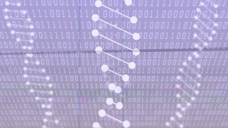 Frame-two nodes starting on binary grid, center chain linking down and sparks pulsing, showing data