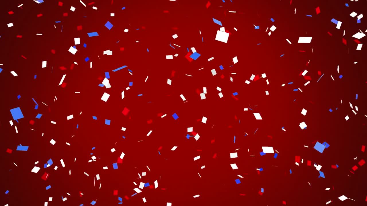 Colorful confetti falling against red background
