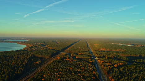 Vista-Aérea-De-La-Pintoresca-Carretera-Plana,-Larga-Y-Recta-Entre-árboles