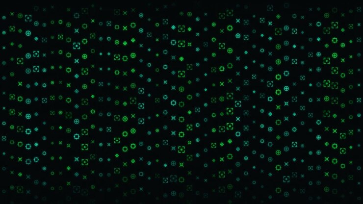 Abstract Green Digital Pattern with Moving Geometric Shapes
