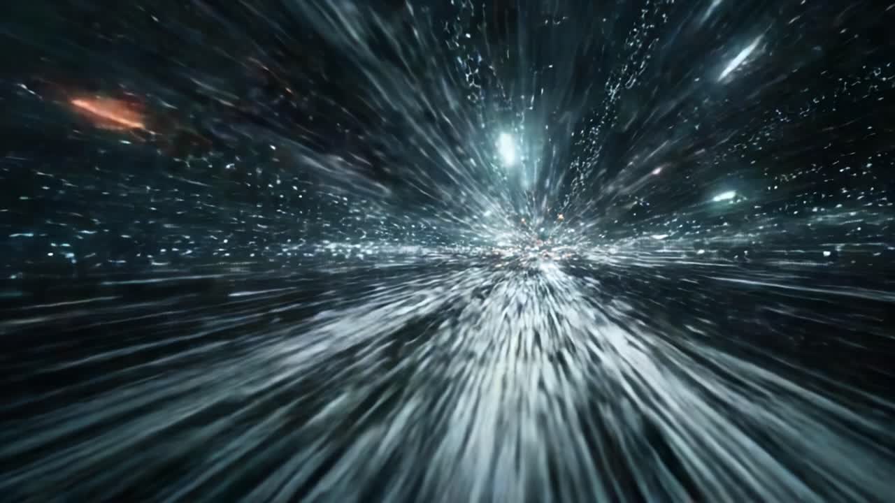 魅惑的な宇宙の旅：星々と粒子が光と動きの壮大な演出の中で渦を巻くように駆け巡り、宇宙に命を吹き込むスリリングなハイパースペース効果を体験しましょう。