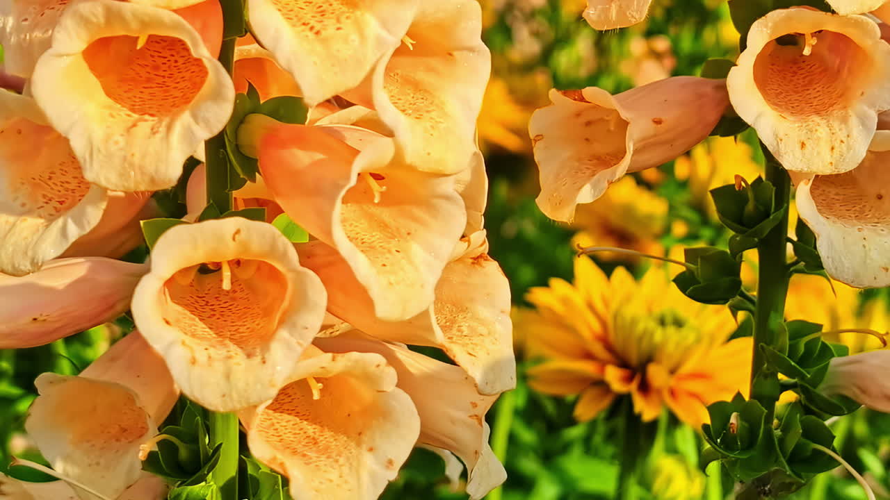 Bumblebee inside bright yellow petunia flower collecting nectar in sunlight