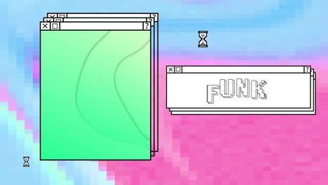 animation of colourful shapes moving over funk text