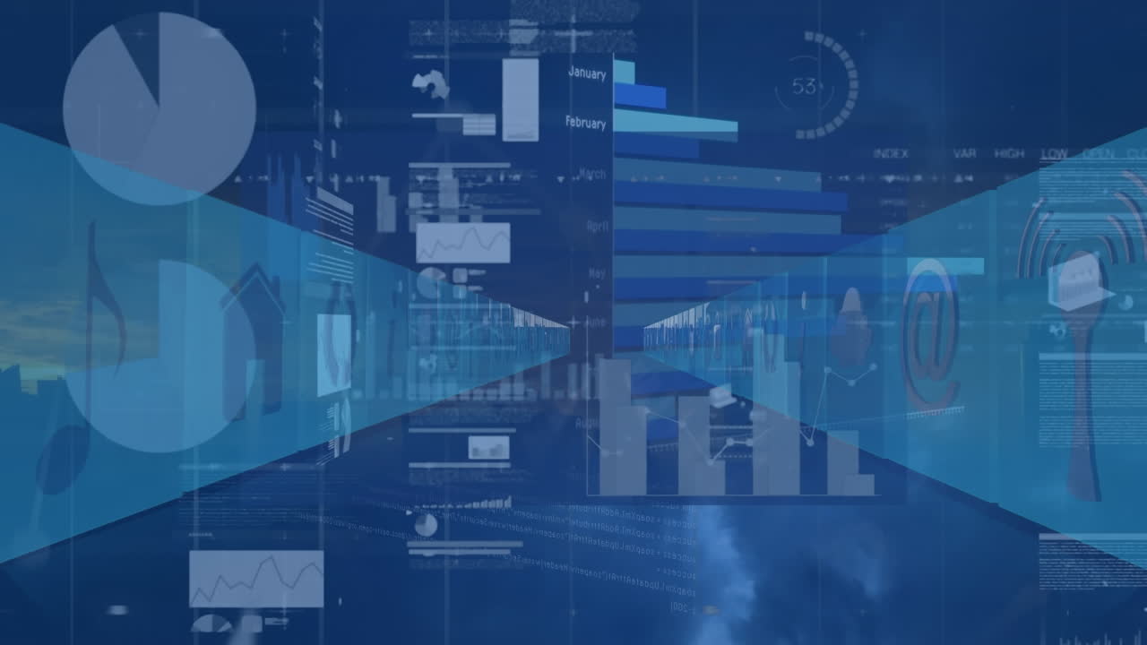 Animation of data processing on blue background