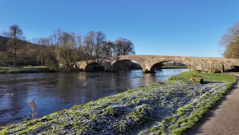 Frostiger-Wintermorgen-Am-Fluss-Suir-In-Kilsheelan-Mit-Fluss,-Der-In-Strahlendem-Sonnenschein-Fließt