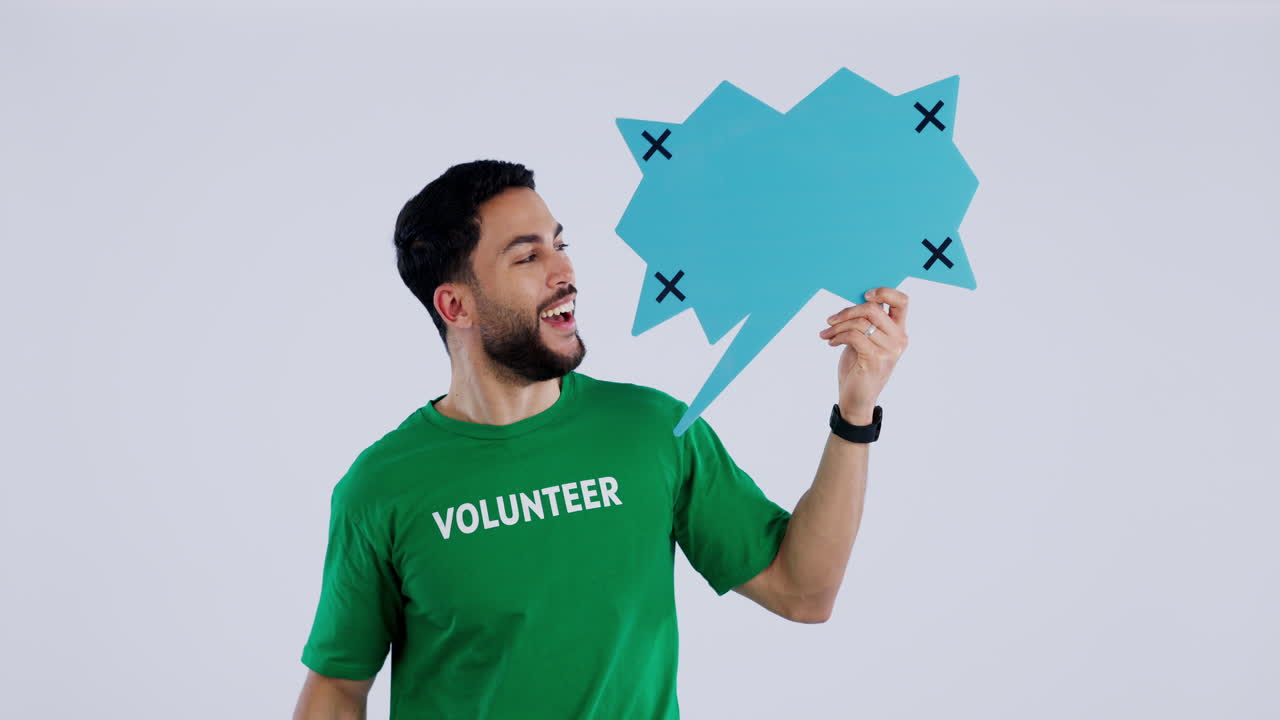 burbuja de habla, hombre y cara con sonrisa