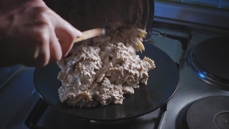 Plating-Healthy-Tuna-Pasta-With-Low-fat-Cheese-And-Mayonnaise
