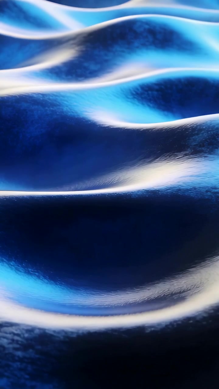 Video vertical: Cámara deslizándose mostrando un elegante plano azul cambiando en render con estelas cian, brillo.