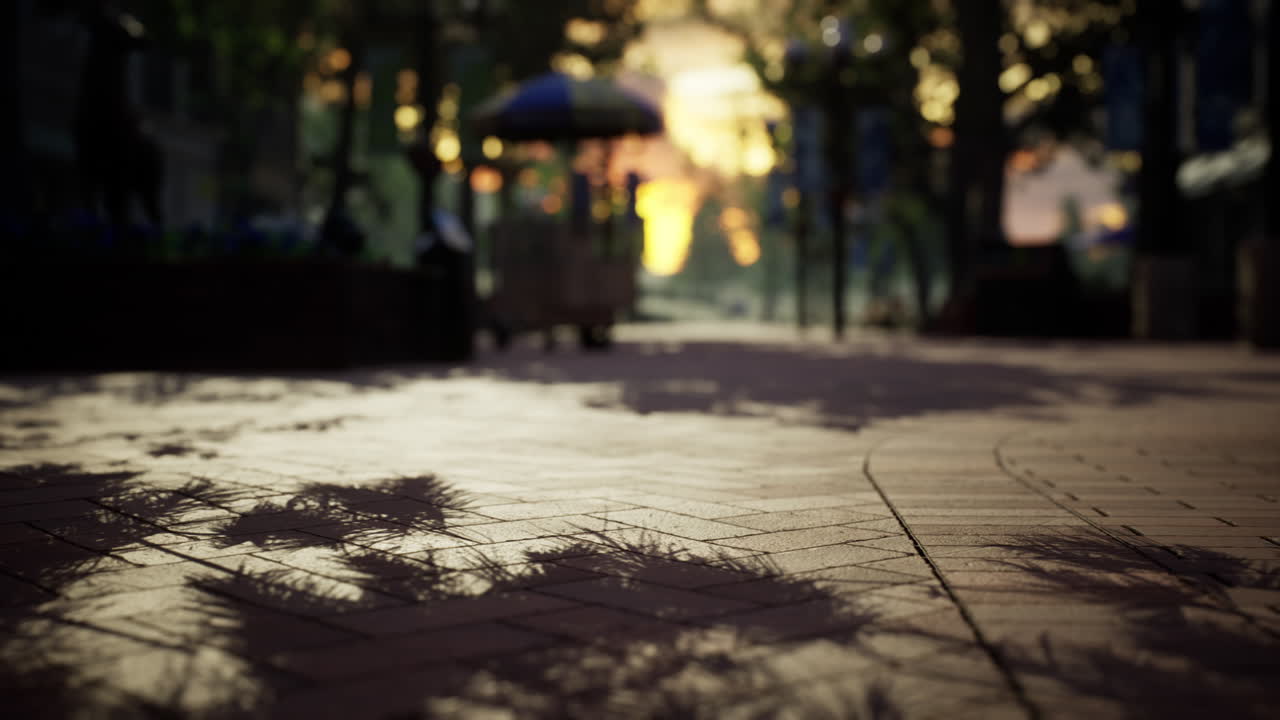 빈 타일 바닥과 도시 스카이라인