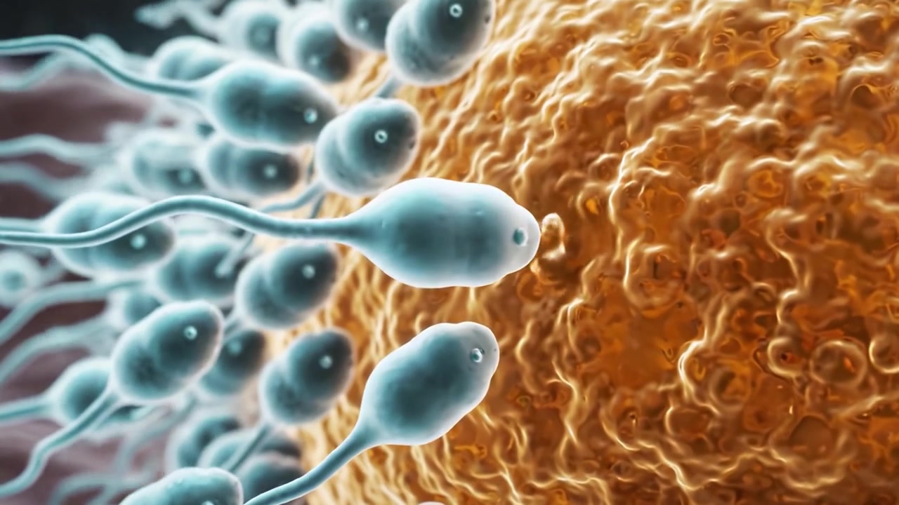 Dynamic Process of Fertilization: Sperm Cells Swimming Towards an Egg Cell in an Intricate Biological Journey of Reproduction