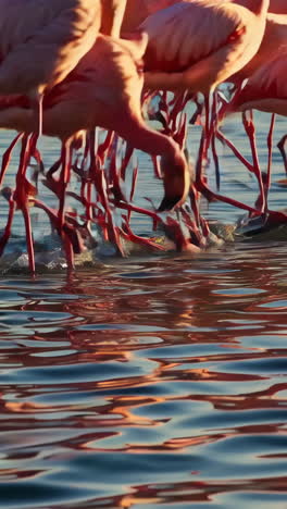 flamingos in a large flock on water