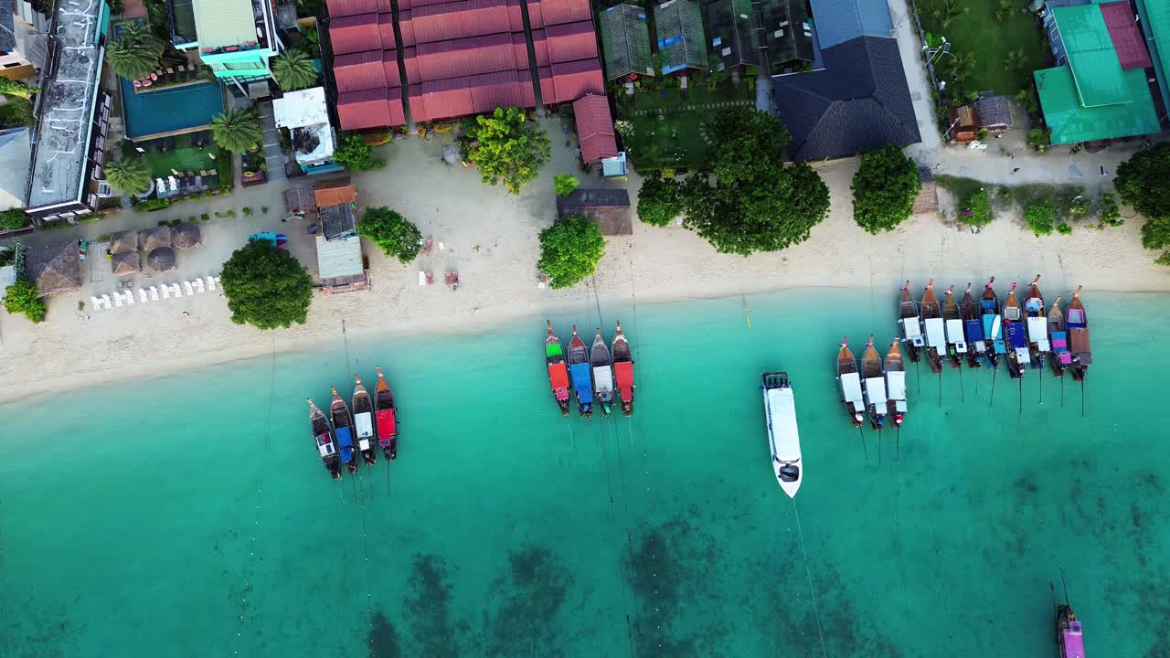 Phi Phi Islands beach Thailand popular tourist destination natural beauty, aerial drone