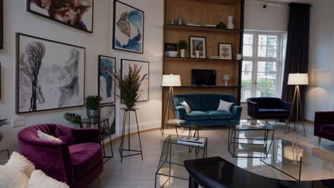 modern interior design showcasing an eclectic mix of furniture, artwork, and decorative elements, creating a harmonious and stylish living space