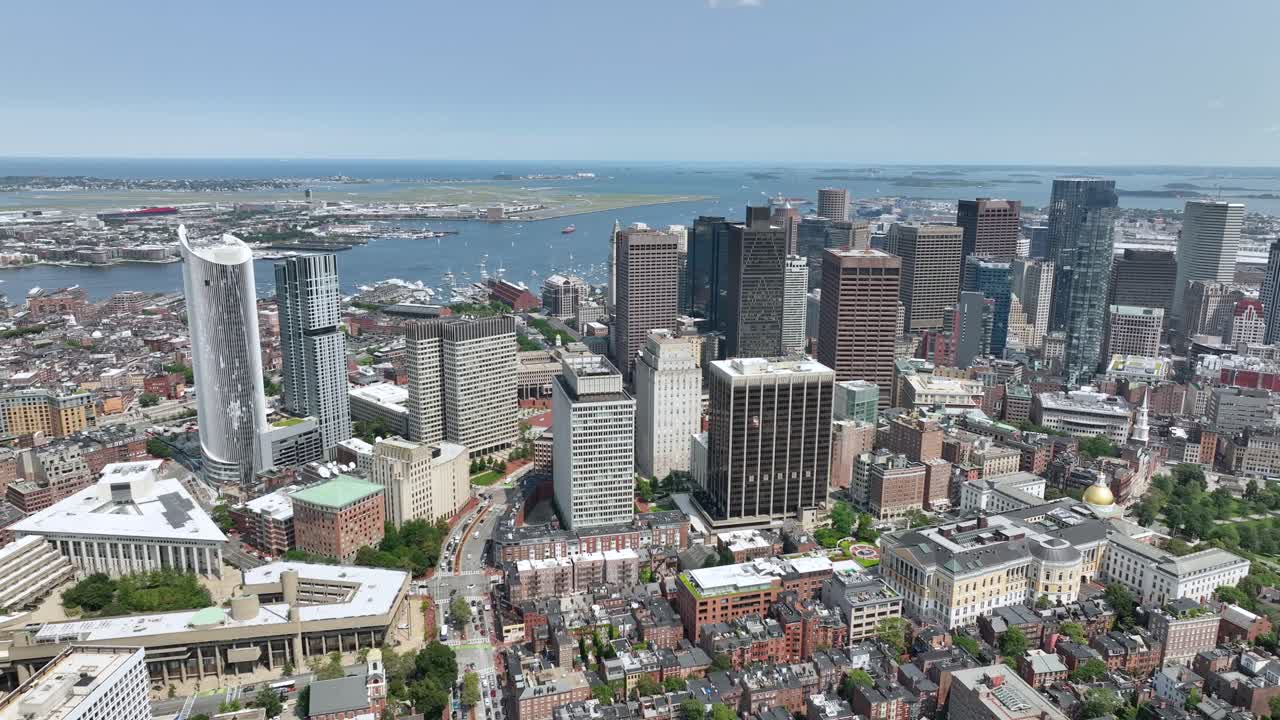 Aerial shot of Boston's downtown sector on a warm sunny day