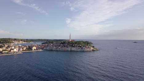 aerial: rovinj church in croatia