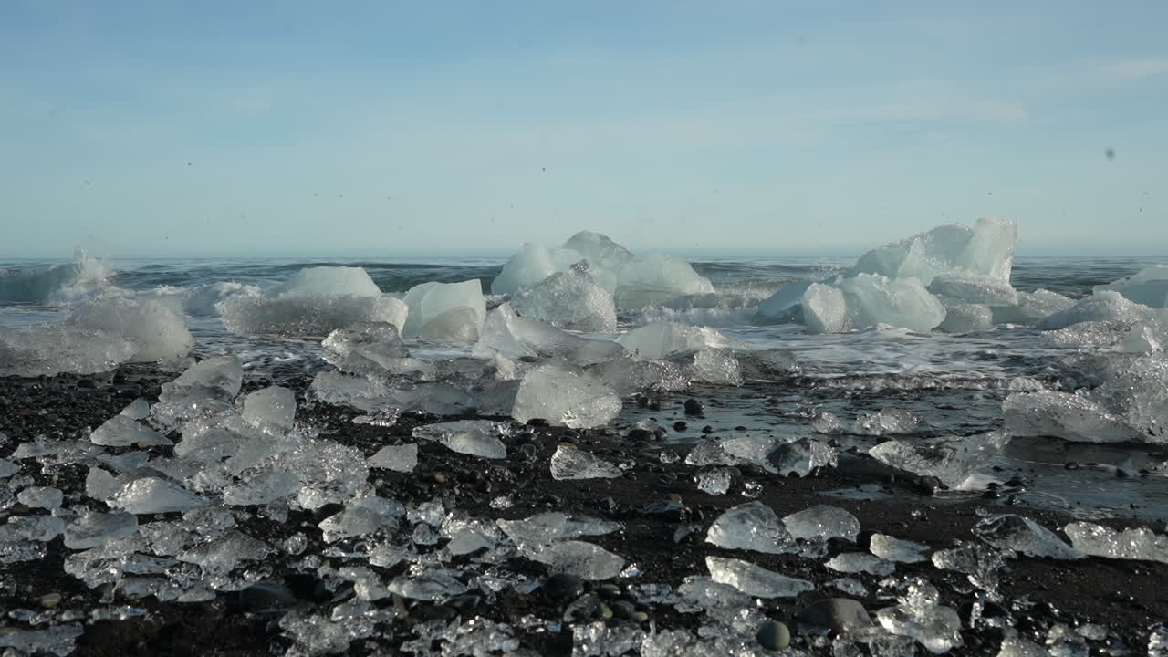 Slow-motion capture of arctic sea waves crashing onto glacier ice ...