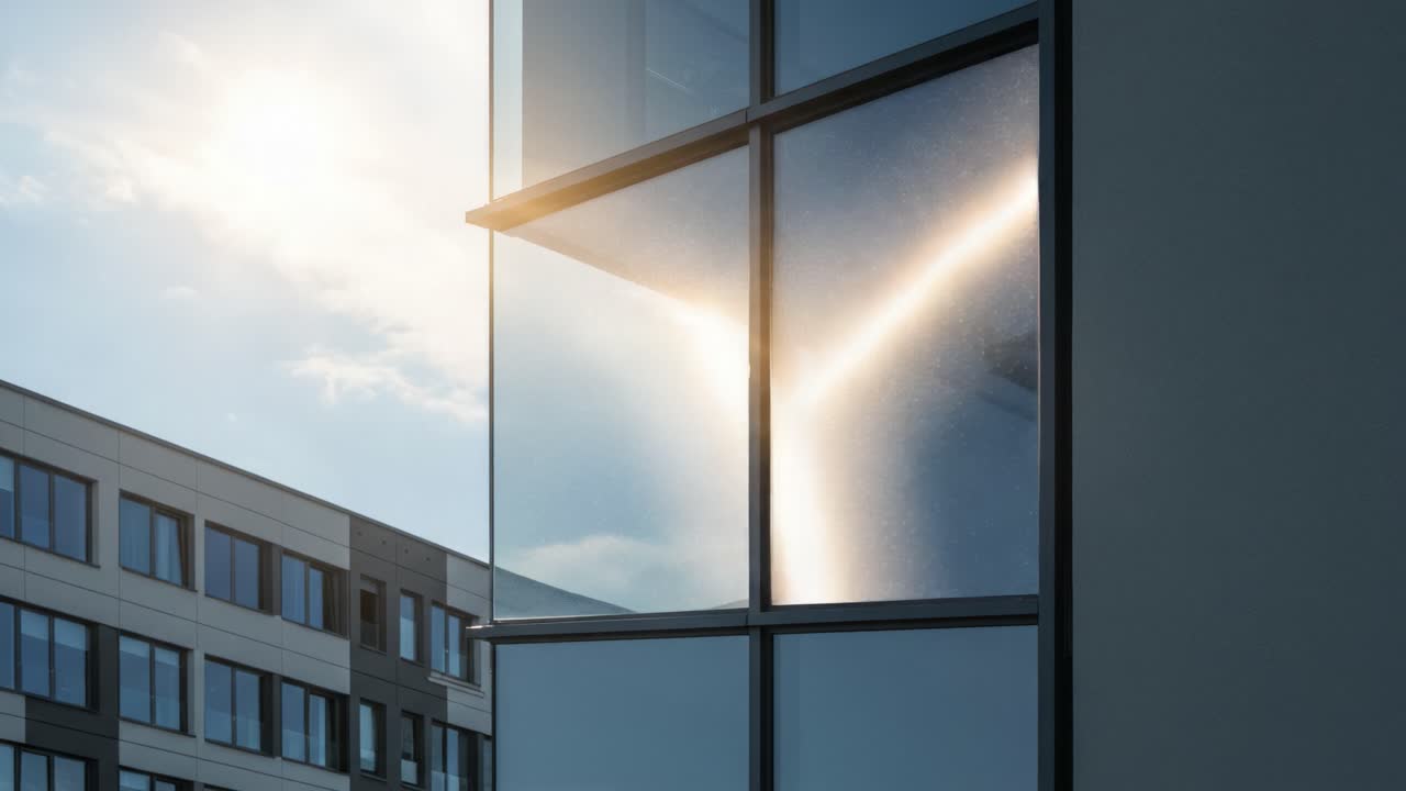 Stunning Display of Nature's Power: Lightning Reflected in Modern Architecture Beneath a Bright Sky