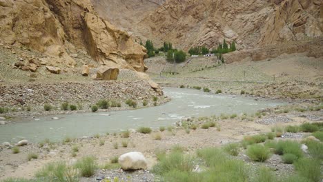 indus river flowing through himalayan mountain landscape on leh hanle route in ladakh india