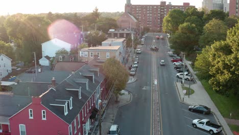 aerial of city life in usa, american town