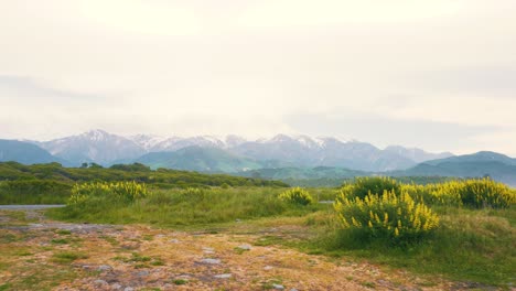 mountains in distance misty forground