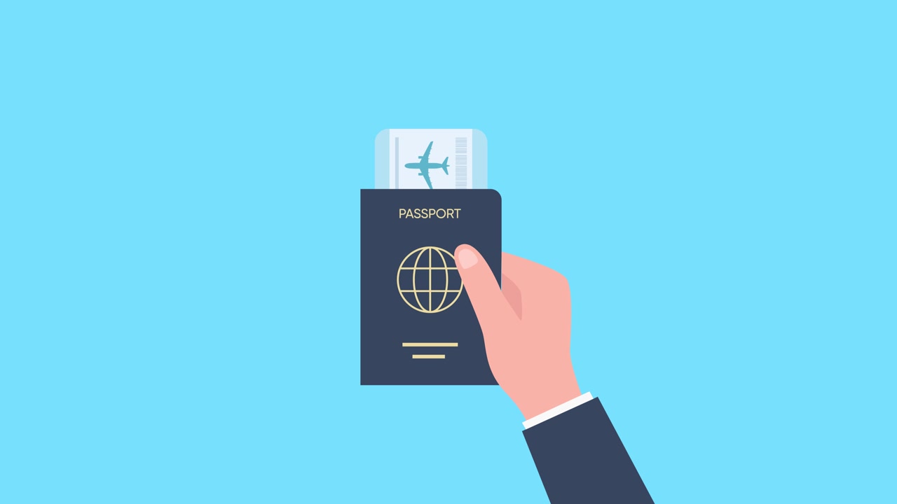 Animated Hand Holding Passport and Boarding Pass for Travel