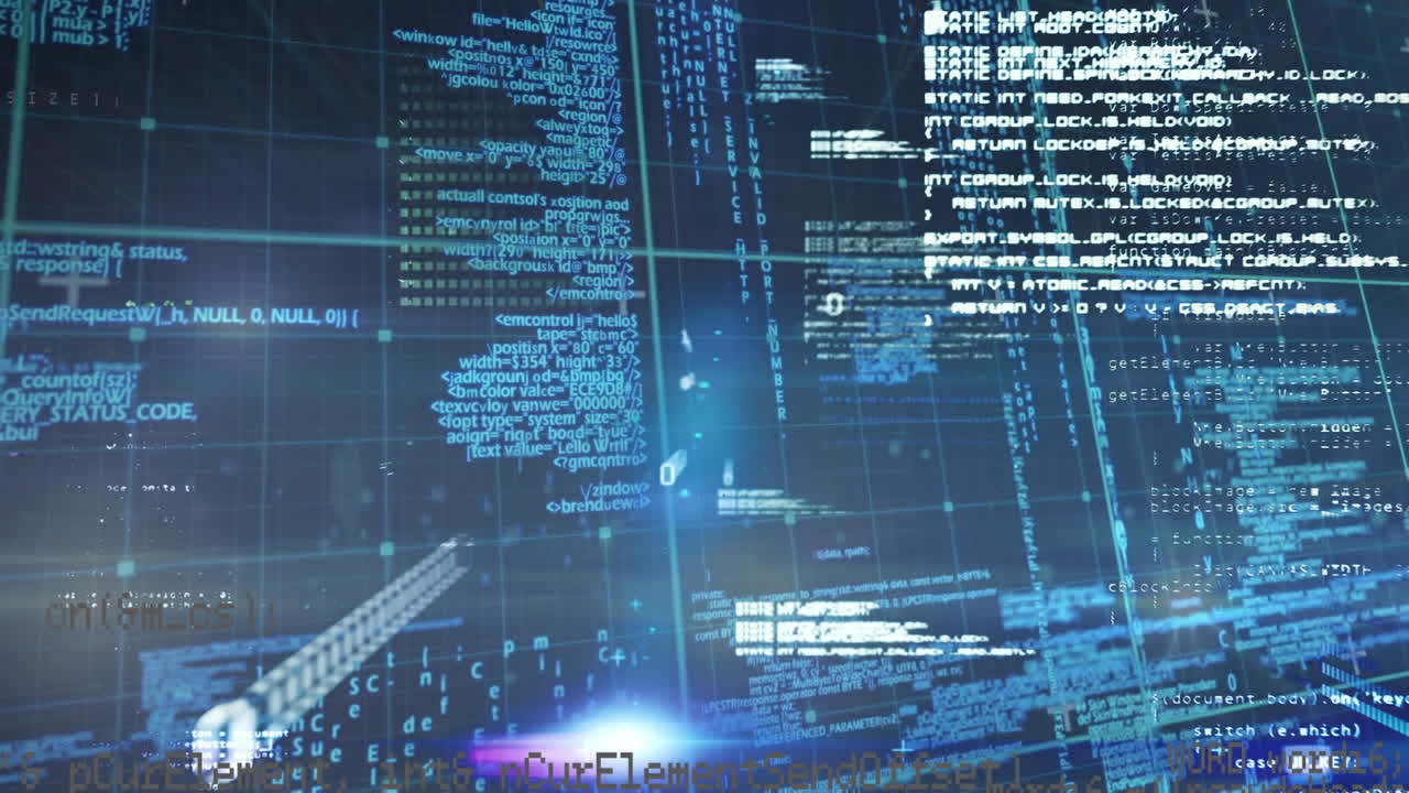 animación del procesamiento de datos sobre un fondo azul