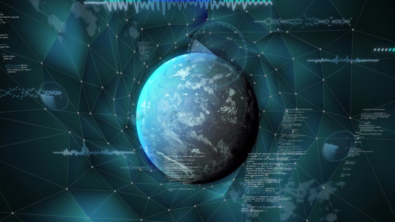 전 세계에 걸쳐 디지털 데이터 처리의 애니메이션
