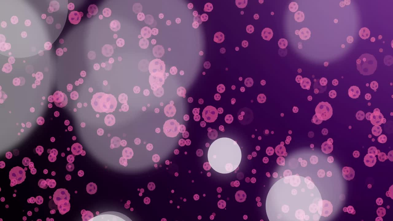 Animation of dots over pink cells on violet background
