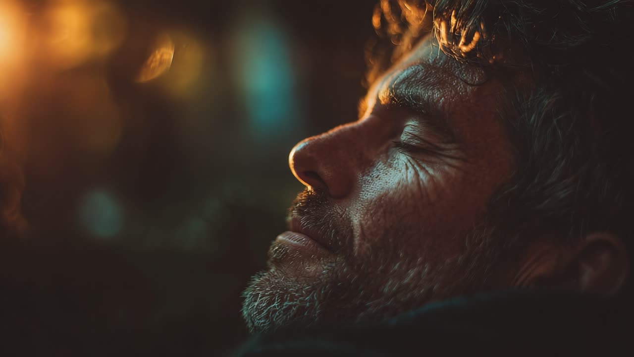 A Serene Moment: The Introspective Reflection of a Man Bathed in Golden Light, Capturing the Essence of Calm and Contemplation in Nature's Embrace